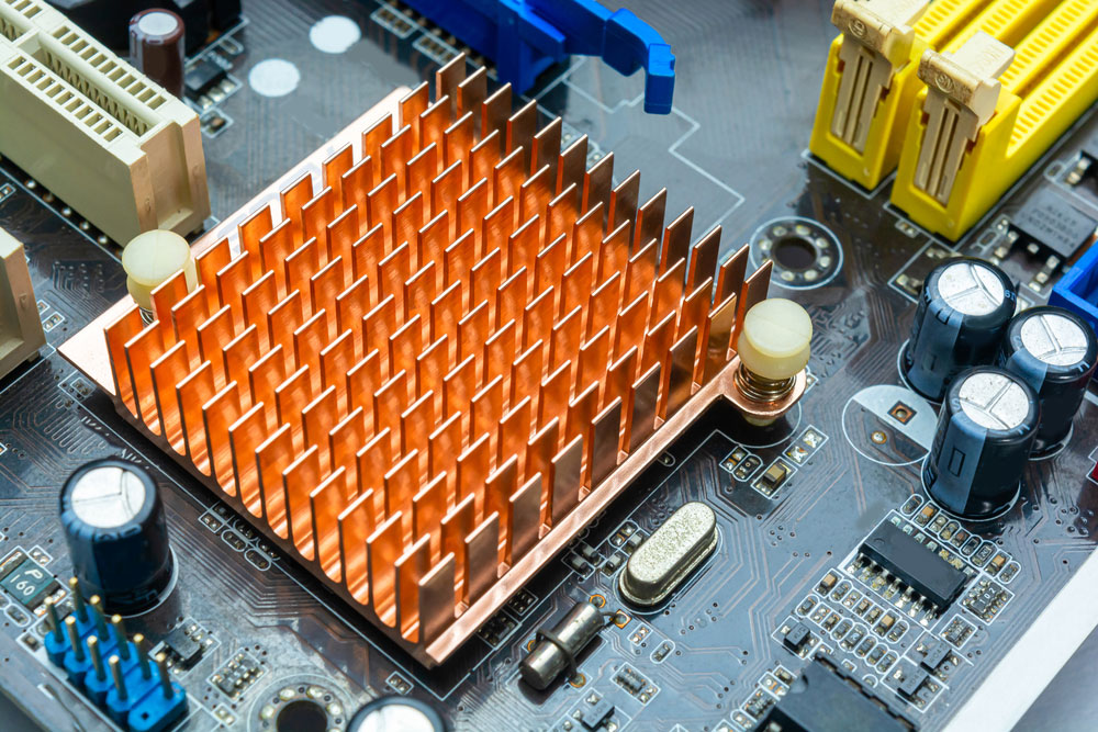 close-up of a copper heatsink