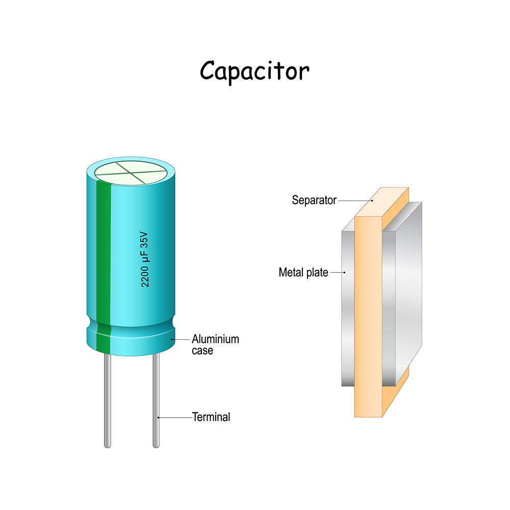 A separator or insulator in a capacitor. The same separation principle applies between PCB layers.