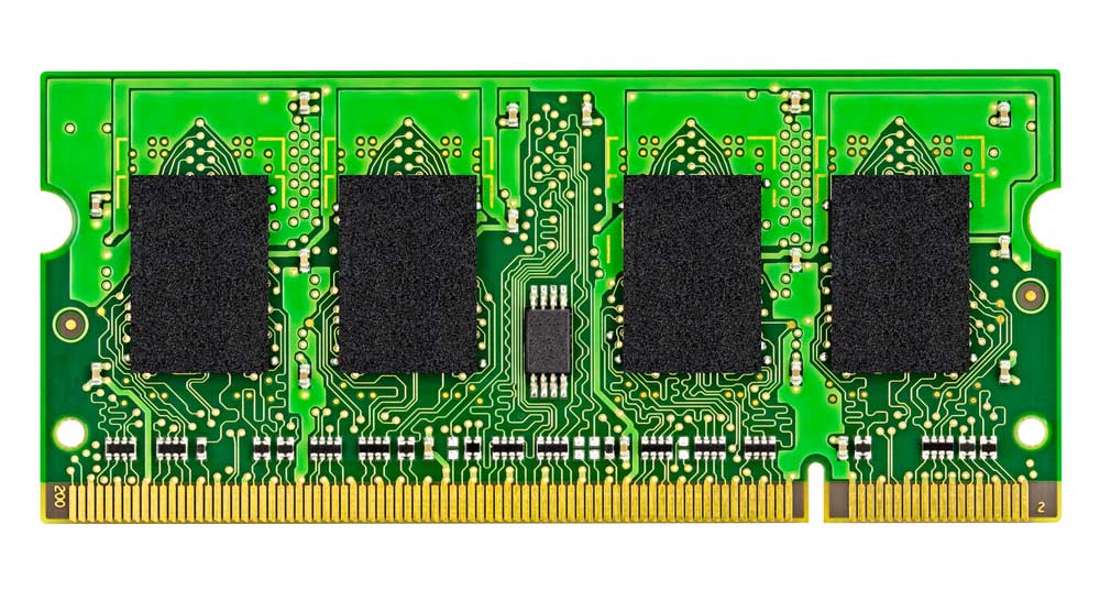 A circuit board with two clear circular fiducial markers